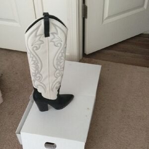 Nordstrom Two-Tone Western Knee Boot in White & Black